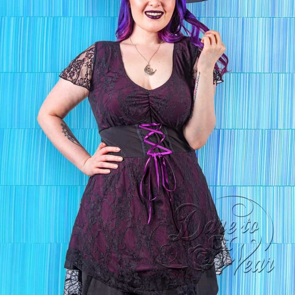 Dare to Wear 4X Purple Sweetheart Lace Overlay Top